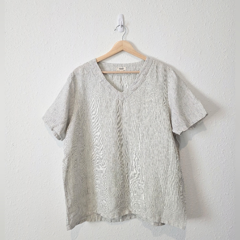 Threads Boxy Linen Short Sleeve Pinstripe Top L